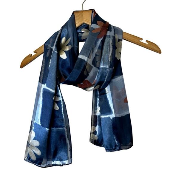 Other Accessories - Silkey Y2K Style Blue Floral Preppy Retro Long Neck Scarf 60 inches by 14 inches